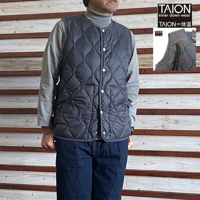 TAION体温 タイオン ミリタリー クルーネック ダウンベスト ソフトシェル TAION-004ALSBML-1