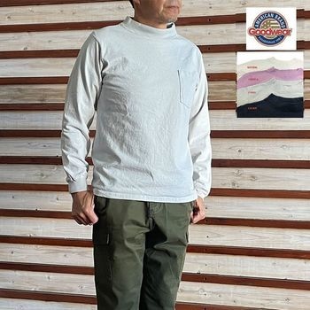 GOODWEAR グッドウエア　USA製　アメリカ製　日本別注　モックネックT　MOCK NECK ロ ングスリーブポケット付きＴシャツ