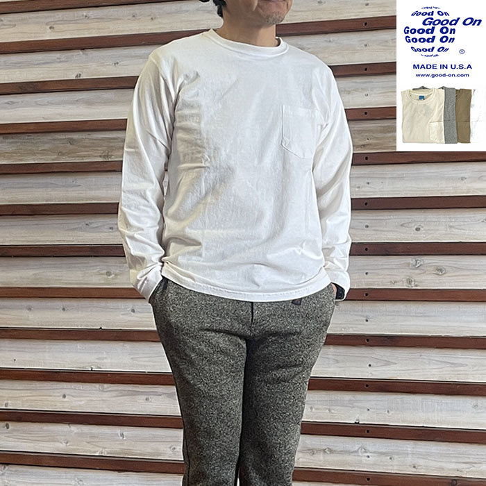 【SALE20%OFF】GOOD ON  グッドオンロングスリーブポケット付き　クルーネックロングＴシャツ 　GOLT1306