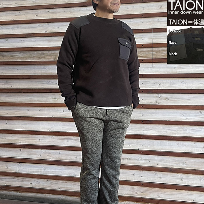 TAION 体温 タイオン ノンダウン ミリタリー クルーネック ニット ニット ポケット メンズ レディース ユニセックス UNISEX Black D.Choco Navy KN100PML-1
