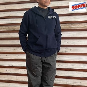 SOFFE Soffe ソフィアメリカ製 US Navy スウェット ジップ フーディ ミリタリー フルジップパーカ Full-Zip Hoodie Sweatshirt made in USA サイズM Navy 9477NX