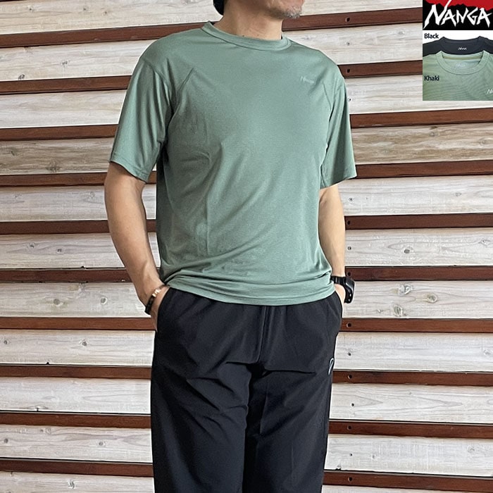 NANGA ナンガ パワードライ Tシャツ POWER DRY TEE 快適さをキープする高機能Tシャツ Black  Khaki N2500-1M501E