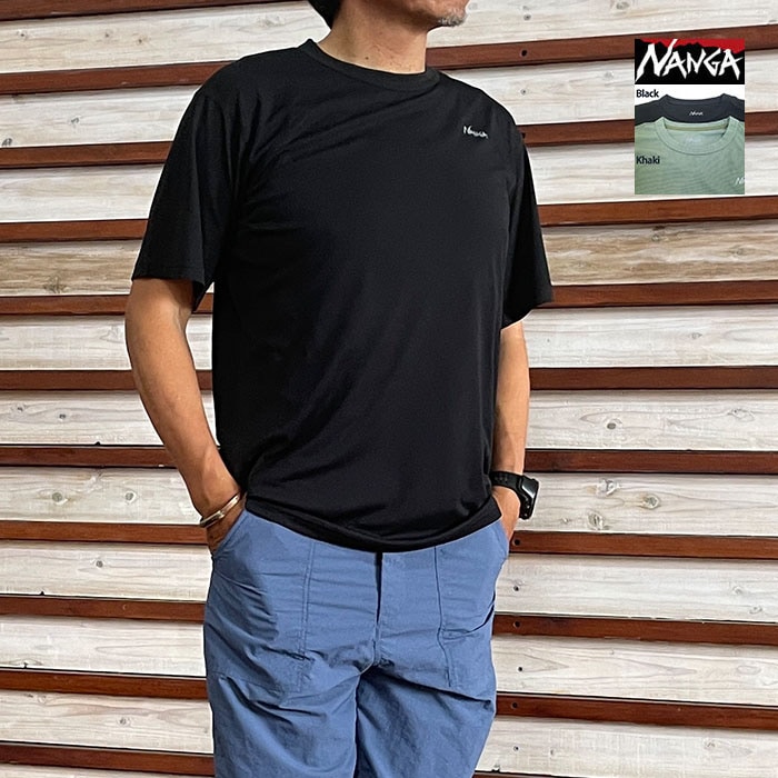 NANGA ナンガ パワードライTシャツ ポーラッテック素材 POWER DRY TEE 快適さをキープする高機能Tシャツ Black  Khaki N2500-1M501E