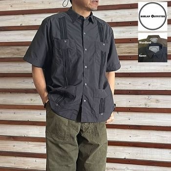 BURLAP OUTFITTER バーラップアウトフィッターガヤベラシャツ　キューバシャツ   ショートスリーブ シャツ S/S GUAYABERA SHIRT  Raven Woodland  BO040057