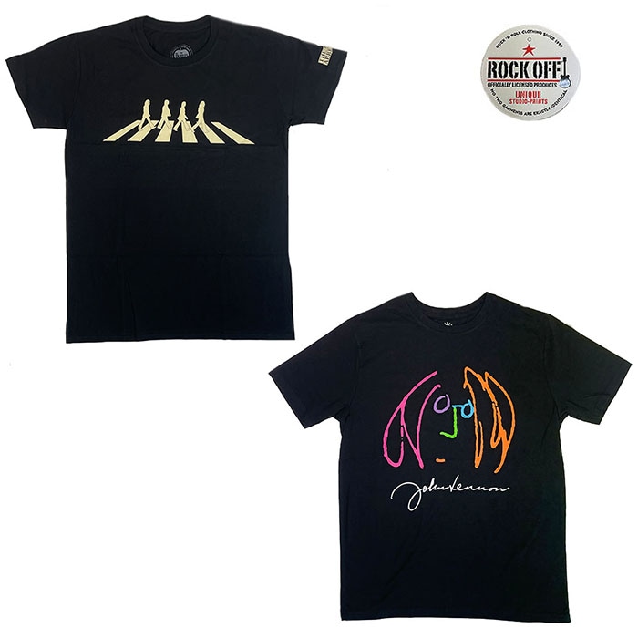 ROCK OFF ロックオフ BEATLES ABBEY ROAD JOHN LENON SELF PORTRAIT FULL COLOR プリントT　ブラック