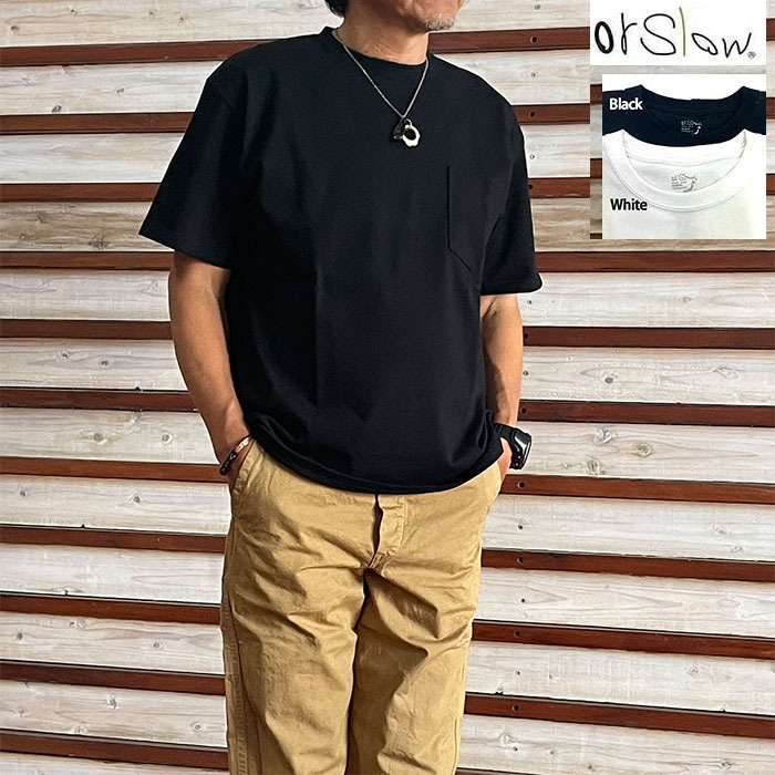 orSlow オアスロウスタディコットンTシャツ withポケット Sturdy Cotton T-shirt with Pocket UNISEX Black White 日本製シンプルT 03-0017N