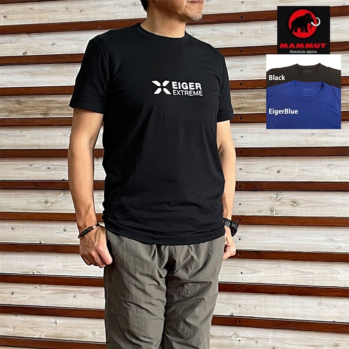 MAMMUT マムートアイガー ロゴ Tシャツ Eiger Logo T-Shirt Men 高機能素材半袖Tシャツ Black EigerBlue 1017-06840