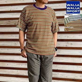 WALLA WALLA SPORT ワラワラスポーツ S/S STRIPE TEE 半袖ストライプティー  マルチボーダーT 日本製 HGrayNavy  GreenPurple