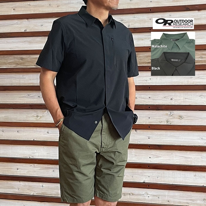 OUTDOOR RESEARCH アウトドアリサーチ メンズ アストロマン エアー ショートスリーブ サンシャツ Astroman Air Short Sleeve Sun Shirt 吸汗速乾機能 Black  Malachite #322823