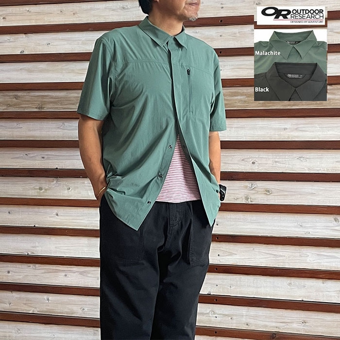 OUTDOOR RESEARCH アウトドアリサーチ メンズ アストロマン エアー ショートスリーブ サンシャツ Astroman Air Short Sleeve Sun Shirt 吸汗速乾機能 Black  Malachite #322823