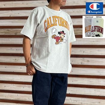 Champion チャンピオン限定Tシャツ　ミッキーマウス　国内正規品 C3-D357  ミッキーマウス リバースウィーブ ショートスリーブTシャツ REVERSE WEAVE 野球 Oatmeal  White