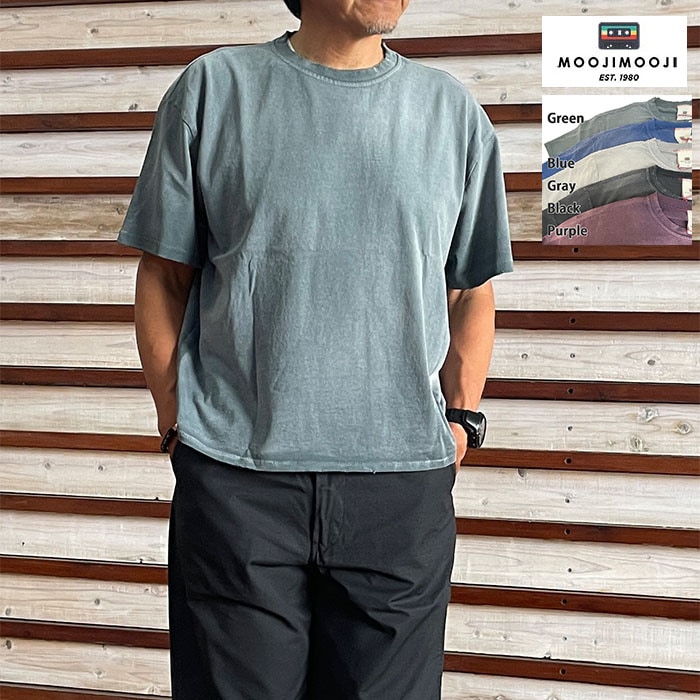MOOJIMOOJI ムージムージ OVERSIZED CROP T-SHIRT AGED アメリカ製 ダメージ加工Tシャツ  Black  Blue  Gray  EmeraldGreen  Purple