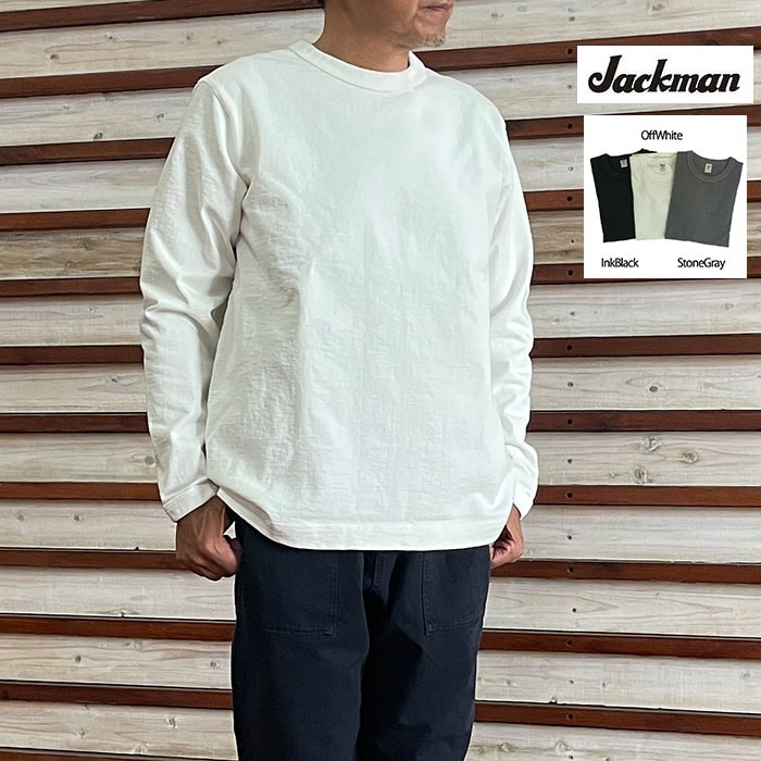 Jackman ジャックマン Dotsume LS T-shirt USAコットン リブドツメロングスリーブTシャツ 長袖T InkBlack OffWhite StoneGray JM5460
