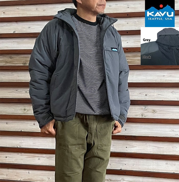 KAVU カブーメンズ フーデッドバラノフジャケットプリマロフト中綿 Hooded Baranof Jacket フード付きの防寒ジャケット Black  Grey 19822505