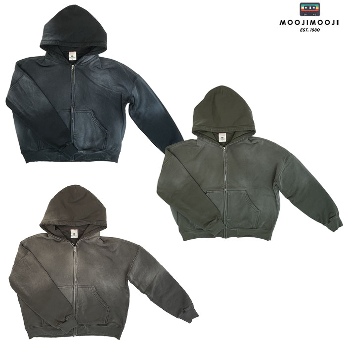 MOOJIMOOJI(ムージムージ) ダメージ加工ジップアップパーカー サイズＳ MOOJIMOOJI ムージムージ OVERSIZED ZIPUP HOODIE AGED ジップアップ