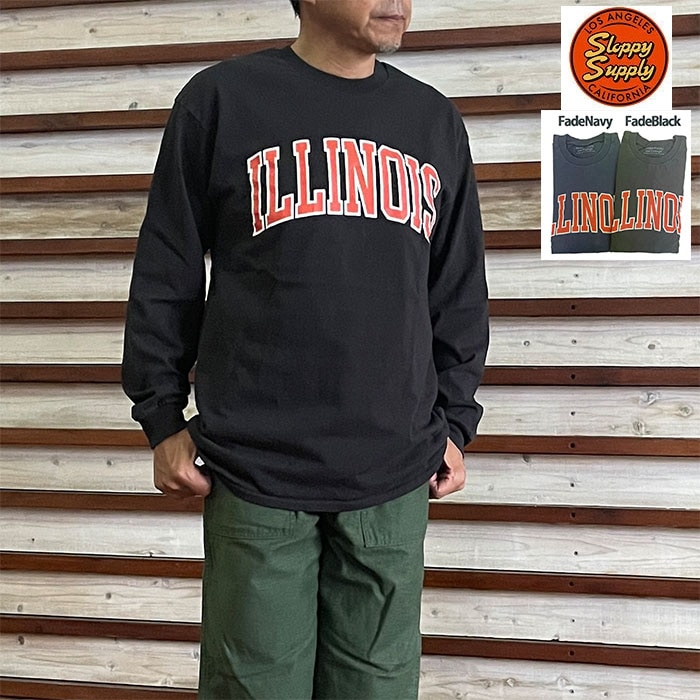 SLOPPY SUPPLY スラッピーサプライネオヴィンテージアメリカ製 ロング Tシャツ NEO VINTAGE L/S PRINT TEE ILLINOIS  FadeBlack  FadeNavy アメリカ製