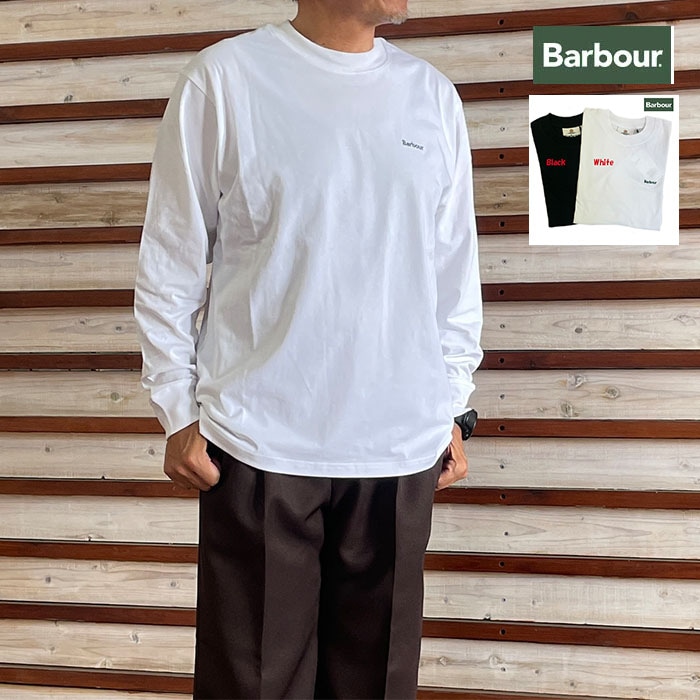 BARBOUR Barbour バブアーロゴロングスリーブTシャツ Embroidery White Black 国内正規品  MTS1631