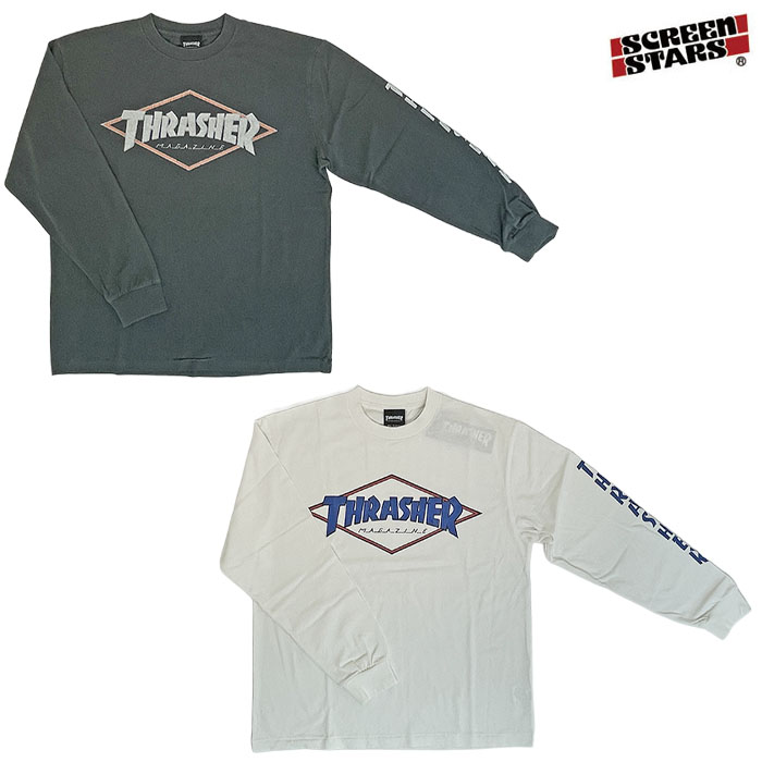 SCREEN STARS スクリーンスターズ  THRASHER スラッシャーロゴ 長袖Tシャツ Sumi  White 2623-008SSLS-TH3 