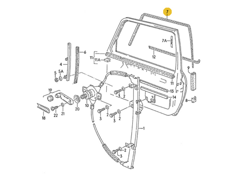 【純正品】 ウインドウガイドモール 「左側/4ドア/メッキモールなし用」 Golf2（88～92年）