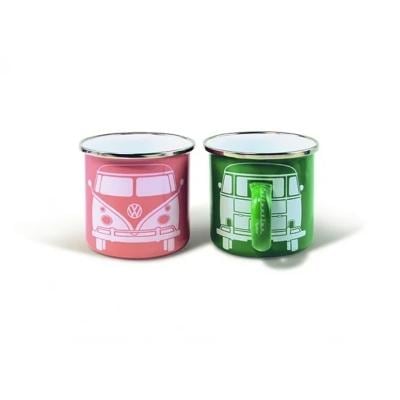 BRISA ホーローマグカップ350ml 2個セットT1BUSグリーン/ローズピンク