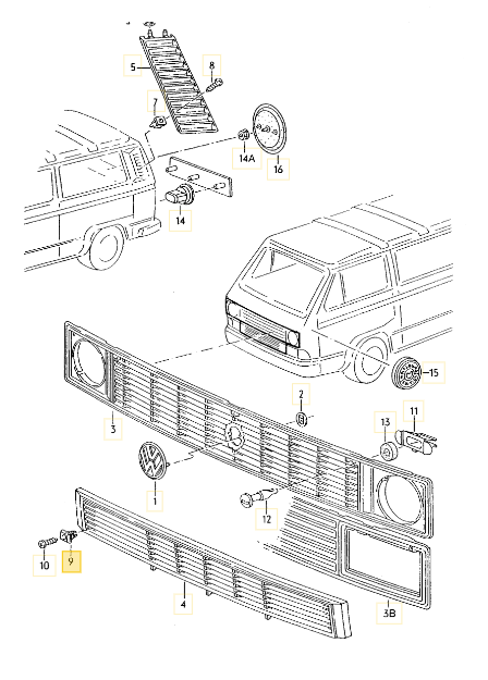 【純正品】 フロントロアグリル クリップ T3 VANAGON(ヴァナゴン)