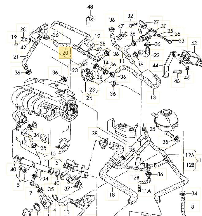 【純正品】クーラントホース 「VR6/AES」 T4 VANAGON(ヴァナゴン)(97~04年)