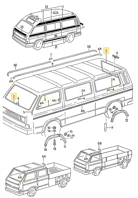 メッキモール 「フロント＆リア用」 T3 VANAGON(ヴァナゴン)（85～92年）