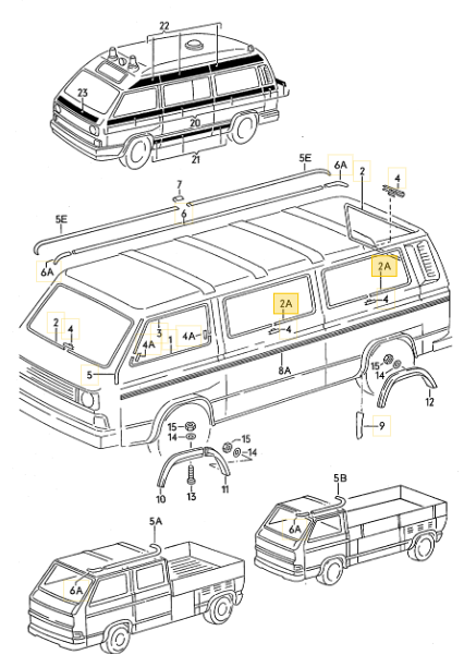 メッキモール 「サイドガラス用」 T3 VANAGON(ヴァナゴン)(85~92年)