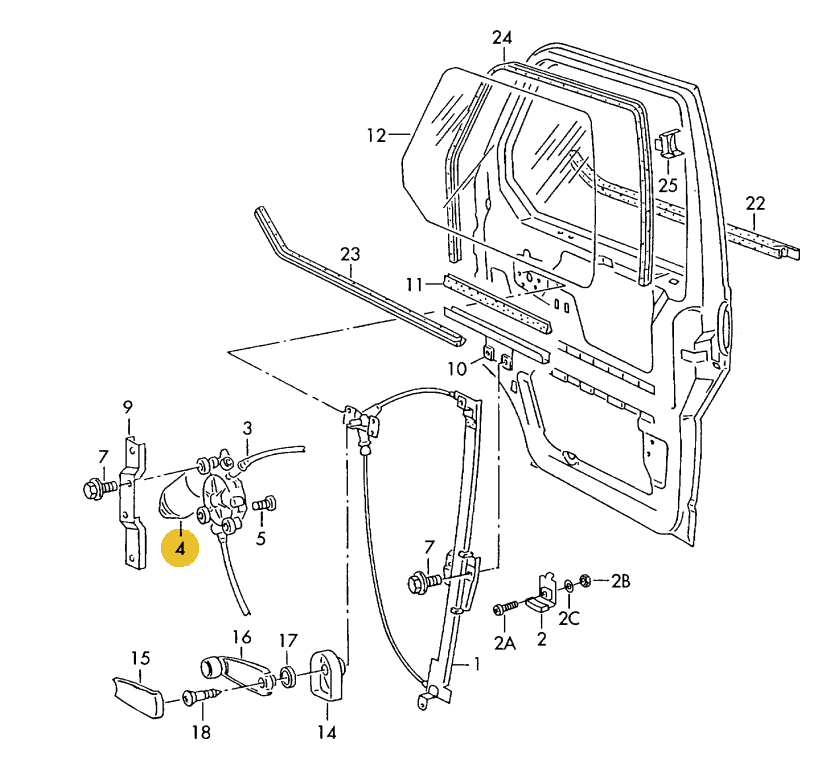 純正品】 フロントドアパワーウインドウモーター 「左」 T4 VANAGON
