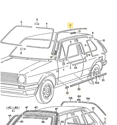 【純正品】 ルーフモール (右）2ドア/4ドア車用 Ｇolf２