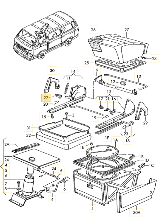 フロントシートレバー（リクライニング用）T3 VANAGON(ヴァナゴン)