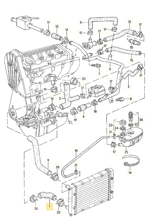 純正品 ラジエターロアホース Golf2 PL（エアコン無） (83～92年）