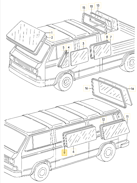 スライドドアガラスシール T3 VANAGON(ヴァナゴン)
