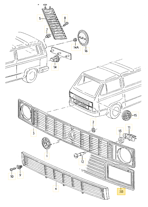 フロントグリル 「角目タイプ」 T3 VANAGON(ヴァナゴン)（80～92年  