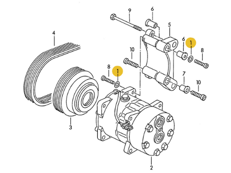 【純正品】 エアコンコンプレッサー/ブラケット ワッシャー T4 VANAGON(ヴァナゴン)（91～04年）