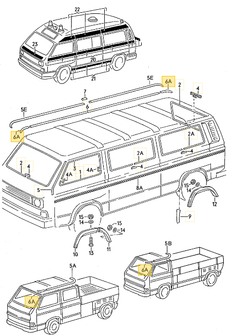 ルーフモールエンドキャップ 「左前/右後」 T3 VANAGON(ヴァナゴン)