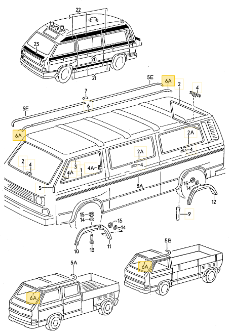 ルーフモールエンドキャップ 「右前/左後」 T3 VANAGON(ヴァナゴン)