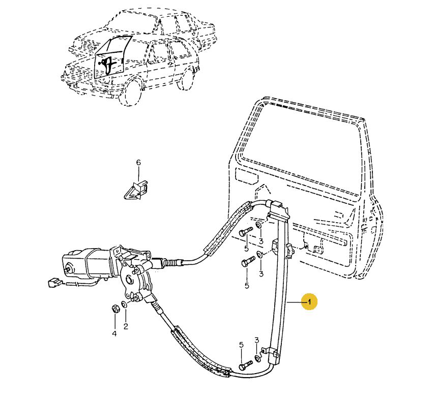 フロントパワーウインドウレギュレター 「左」 モーター付き Golf（88～92年）