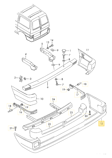 【取寄商品】 リアバンパー 「1ピース/後期タイプ」 T4 VANAGON(ヴァナゴン)（96～03年）