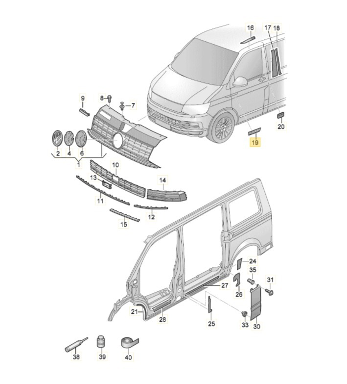 【純正品】 VW BULLI バッジ 「左側」 ハイグロスブラック/マットアルミニウム T6（16～19年）