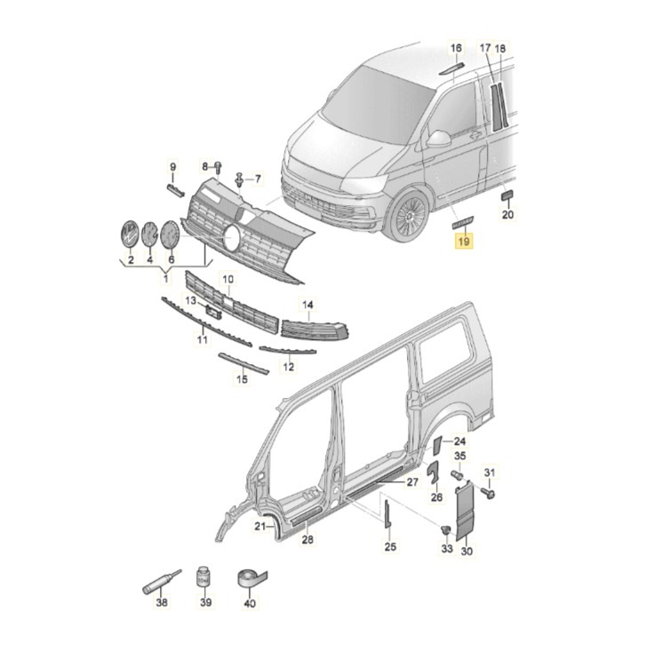【純正品】 VW BULLI バッジ 「右側」 ハイグロスブラック/マットアルミニウム T6（16～19年）