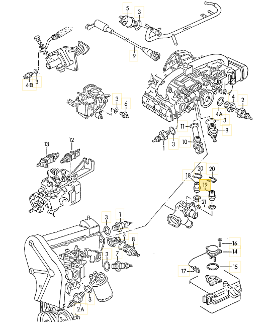 【純正品】 水温センサー2ピン黒 T3/T4 VANAGON(ヴァナゴン) Golf2