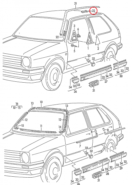 【純正品】 モールディング クリップ Golf Mk2