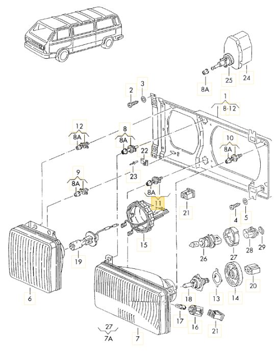 【純正品】光軸調整アジャスト「ロービーム用」 「角目タイプ」 T3 VANAGON(ヴァナゴン)/Golf2