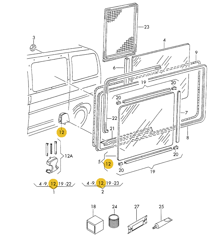 純正品】 スライドガラスハンドル T4 VANAGON(ヴァナゴン)（91～04年