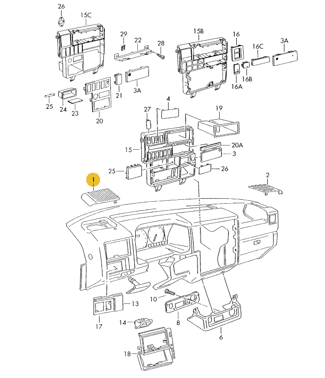 純正品】 スピーカーグリル（ダッシュボード／左） T4 VANAGON