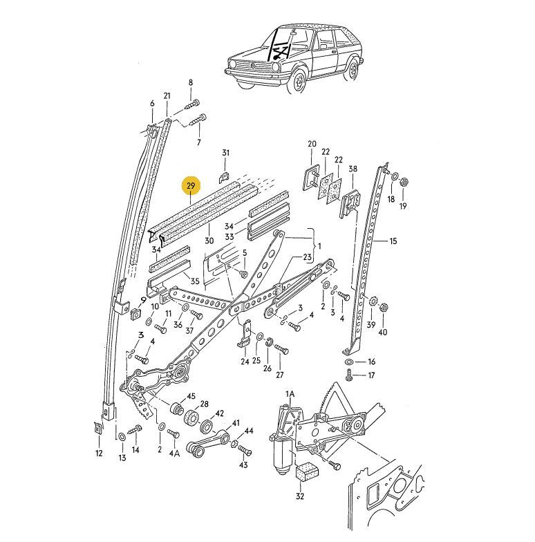純正品】 ウインドウスロットシール（左/アウター）Golf Cabriolet（84 