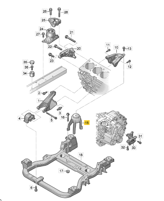 【純正品】エンジンマウント「リア側」「4MOTION用」 T5/T6(2012～2019年)
