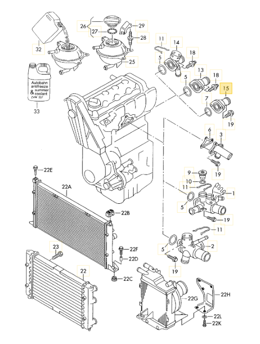 VAICO クーラントフランジ（サイド）Golf（84～92年）