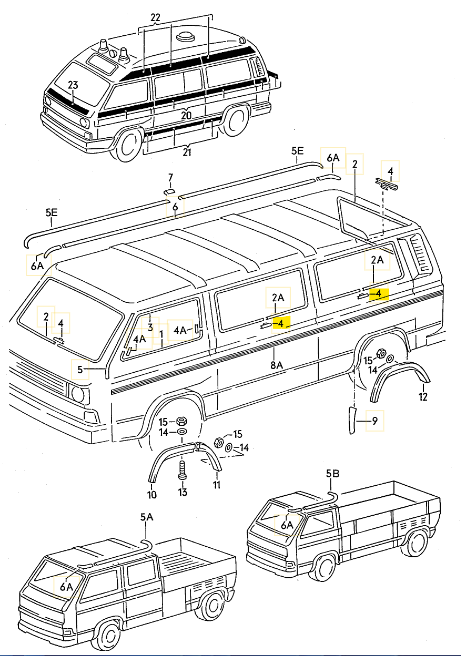 社外品 メッキモールスリーブ  「サイド」 T3 VANAGON(ヴァナゴン)（80～92年）